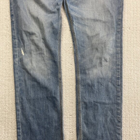 Y2K Guess Jeans Men's 36x32 Lincoln Slim Straight Light Blue Distressed Denim - Picture 3 of 13
